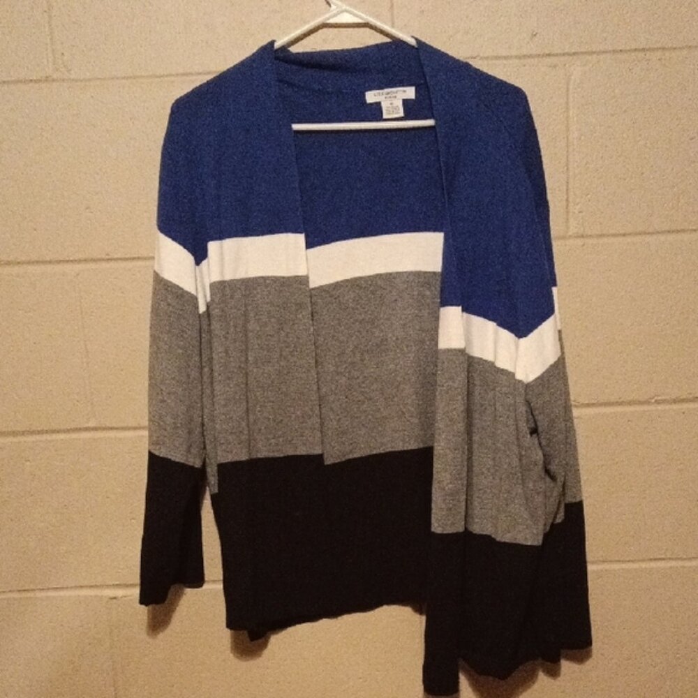 Liz Claiborne Blue Gray Black Open Cardigan Nylon Viscose Cotton Size 2X
